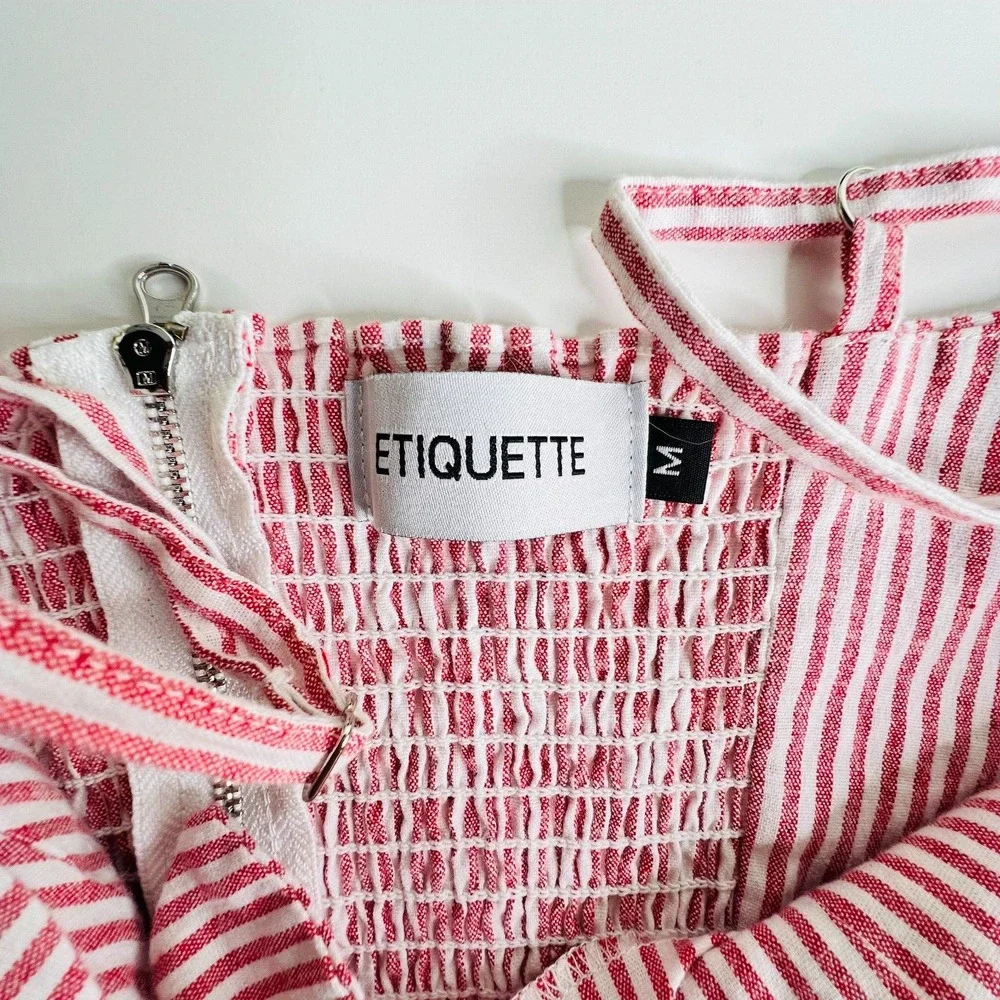 Etiquette Pinstripe Jumpsuit Size‎ Medium Heartshape Neckline - Picture 10 of 11